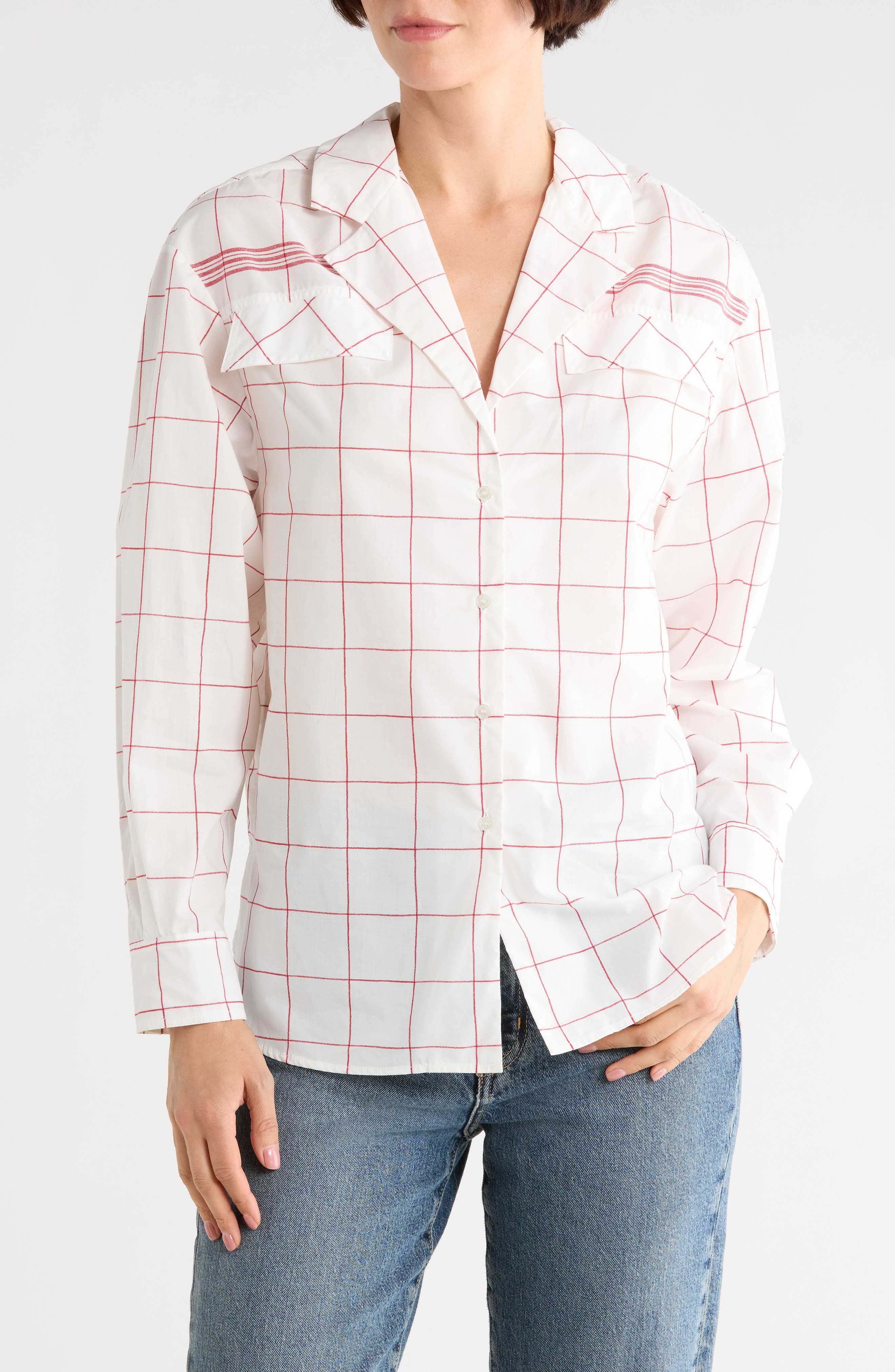 Longchamp Windowpane Print Long Sleeve Button-Up Shirt