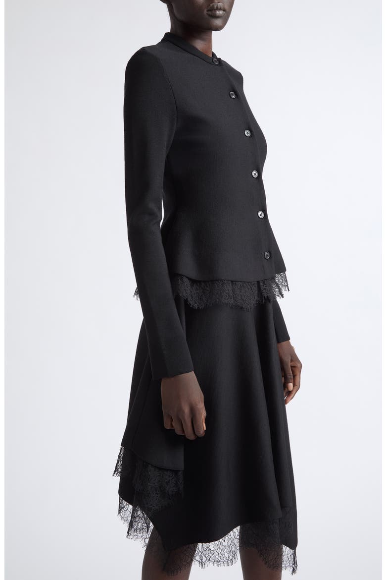 Lace Trim Peplum Cardigan, Alternate, color, BLACK