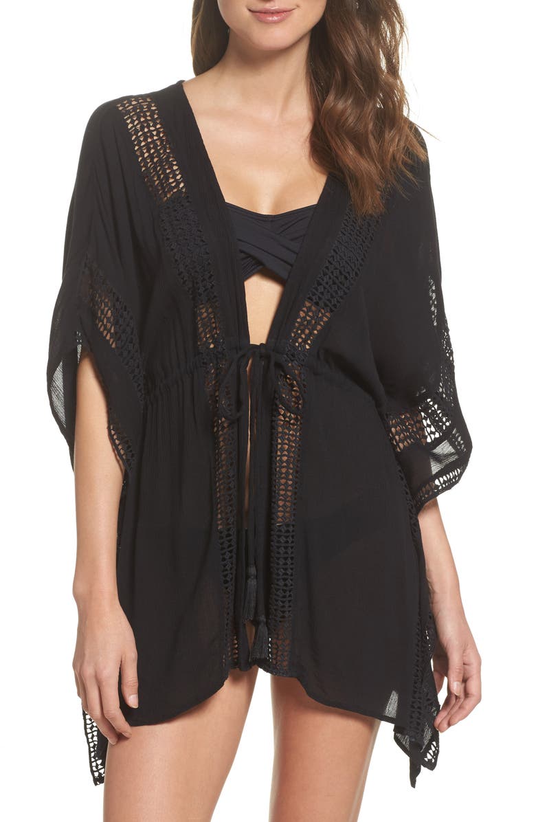 Elan Crochet Cover-Up Tunic, Main, color, Black