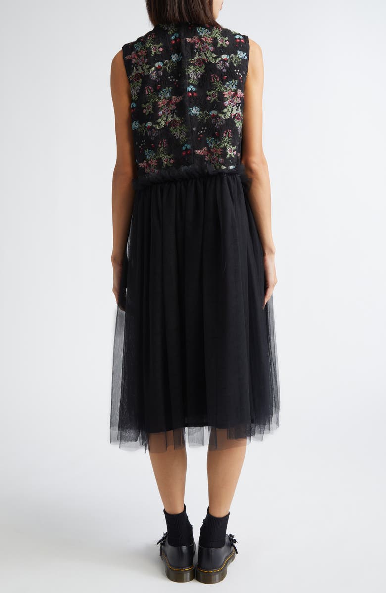 Noir Kei Ninomiya Floral Jacquard & Tulle Midi Dress, Alternate, color, Black X Multi