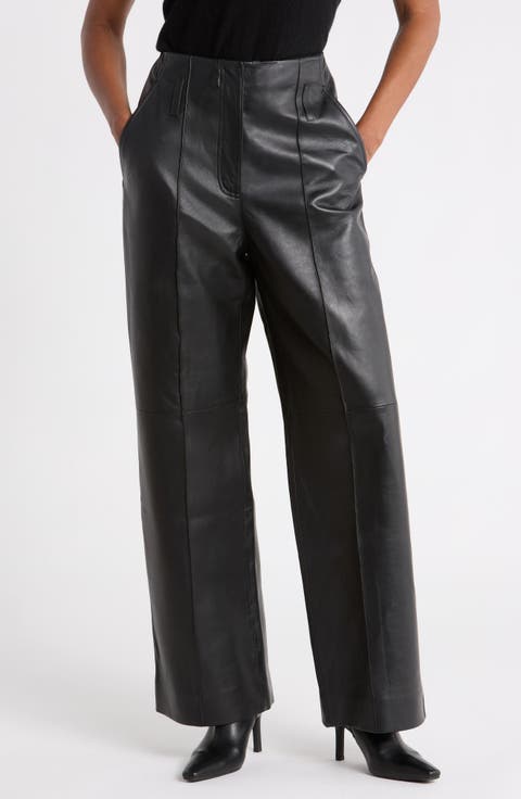 Liam Pintuck Wide Leg Leather Pants