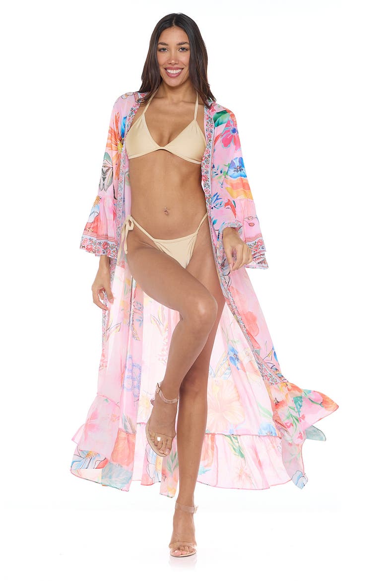 Floral Bell Sleeve Chiffon Duster, Alternate, color, PINK
