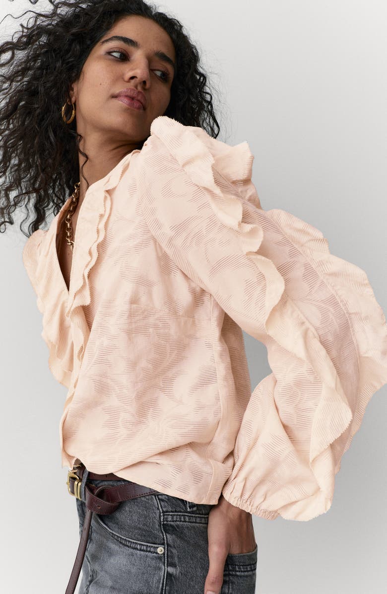 PER UNA BY M&S Jacquard Frill Blouse, Alternate, color, Oyster Pink