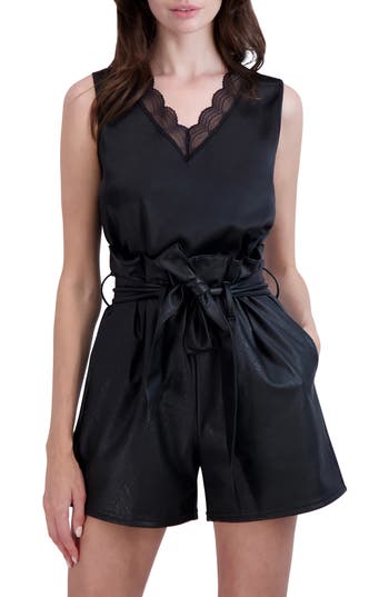 Ookie & Lala Lace Trim V-neck Satin Tank In Black