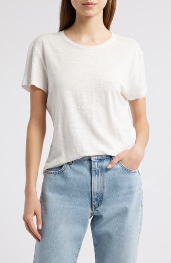 FRAME Organic Linen Baby Tee in White at Nordstrom Rack, Size X-Small
