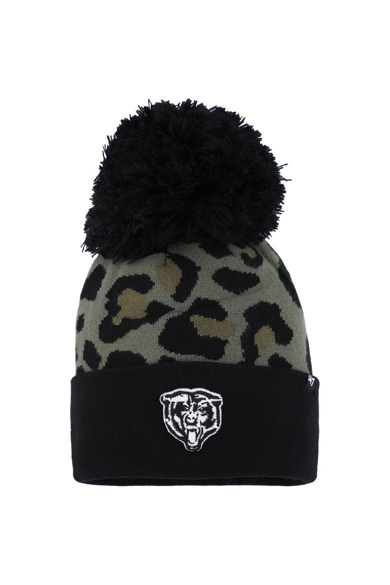 Women's '47 Green/Black Chicago Bears Bagheera Cuffed Knit Hat with Pom, Main, color, Green
