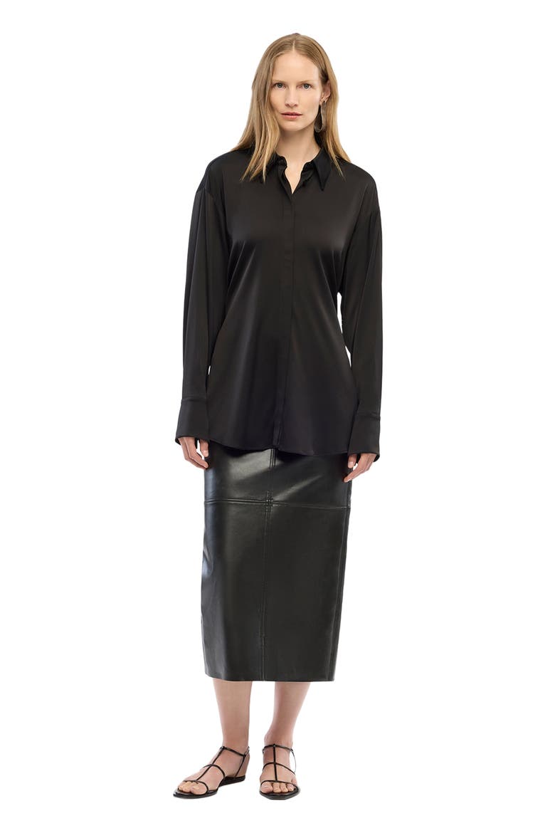 Bias Button Side Shirt, Main, color, BLACK