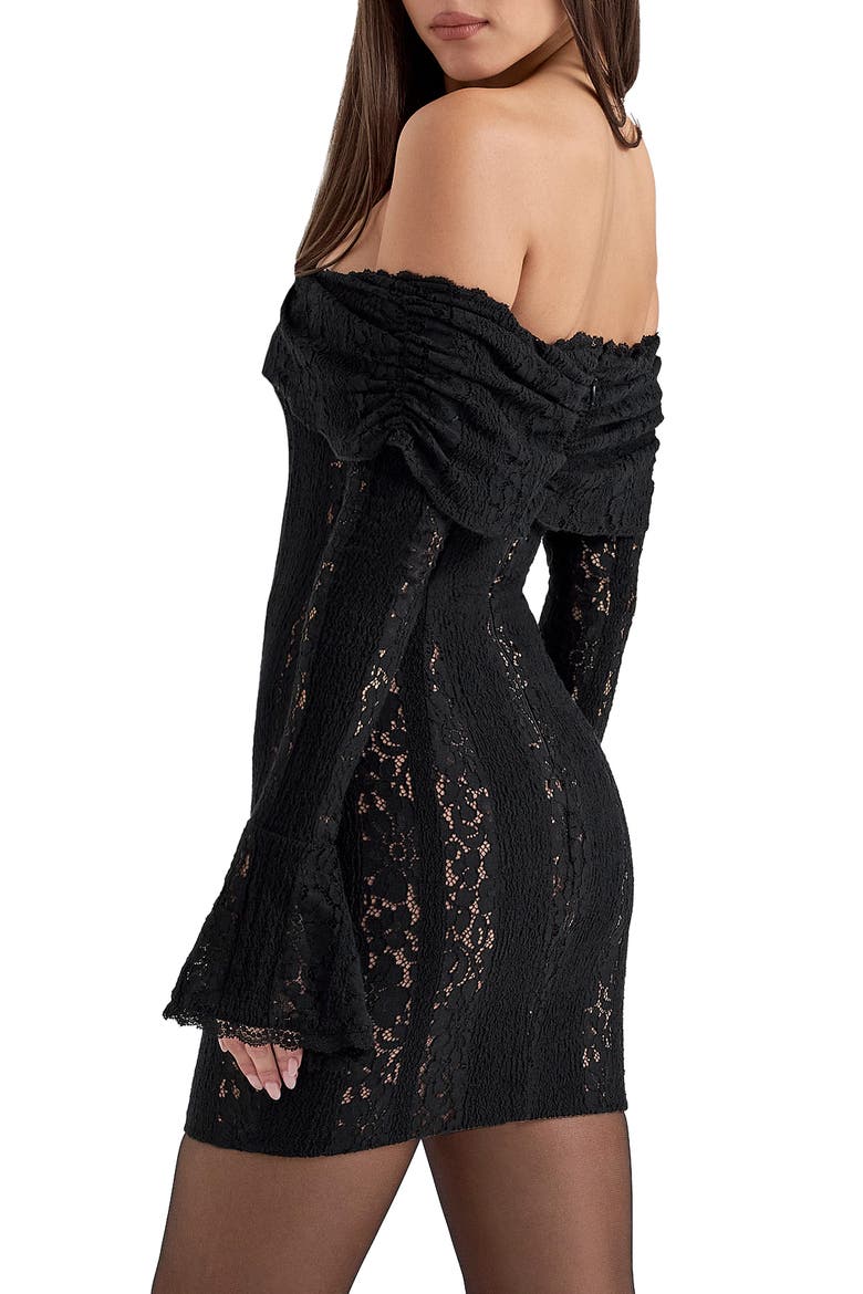 Sadie Off the Shoulder Long Sleeve Lace Minidress, Alternate, color, BLACK