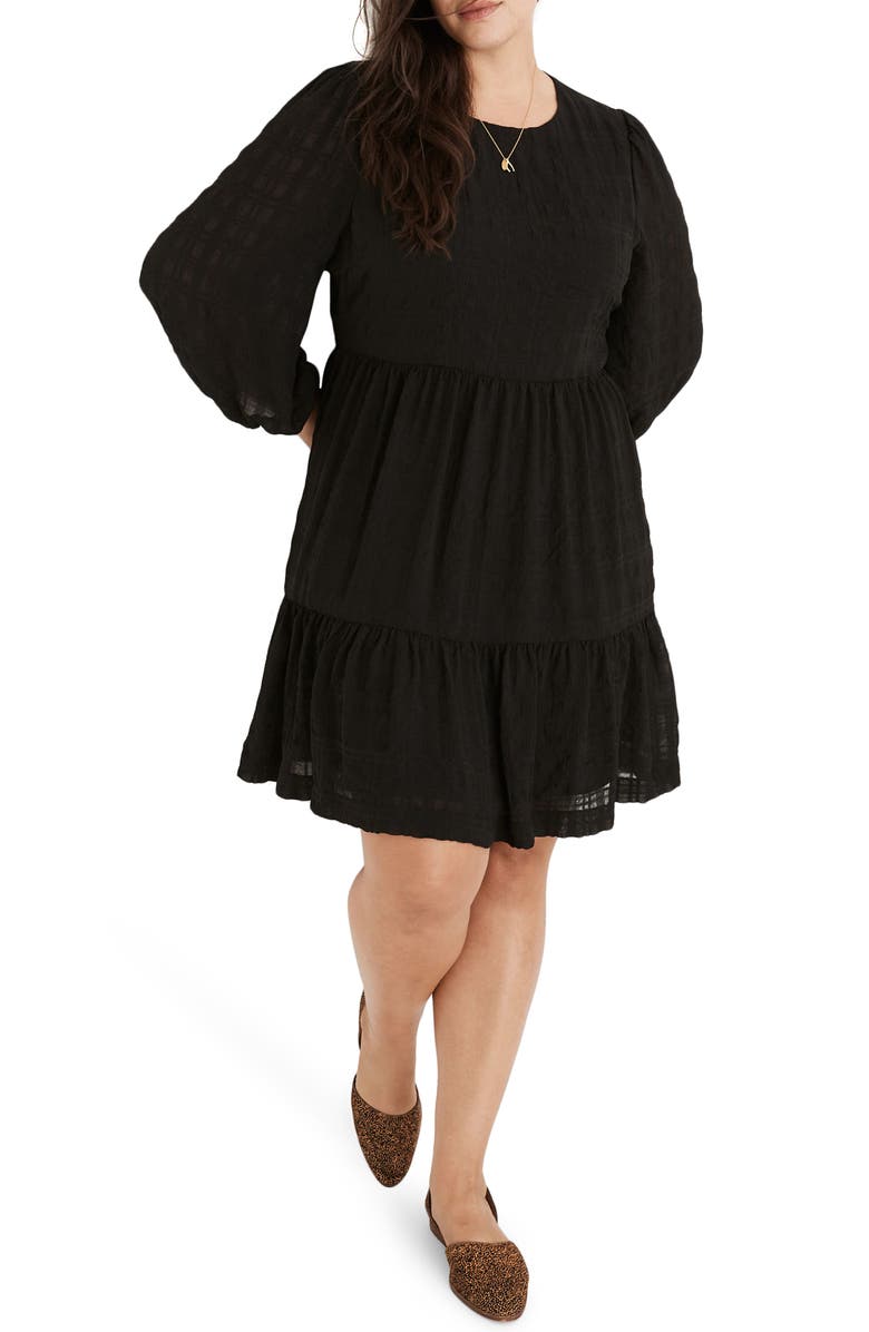 Madewell Puff Sleeve Ruffle Hem Minidress, Main, color,