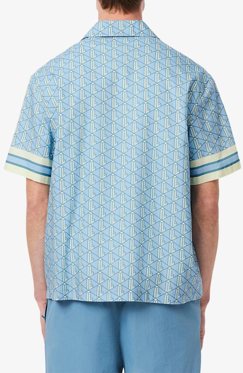Lacoste Relaxed Fit Monogram Print Cotton Blend Camp Shirt, Alternate, color, Gil Overview/ Limestone