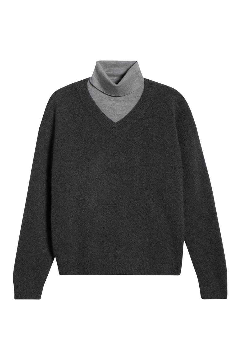 Doris Layered Look Cashmere Sweater, Alternate, color, CHARCOAL