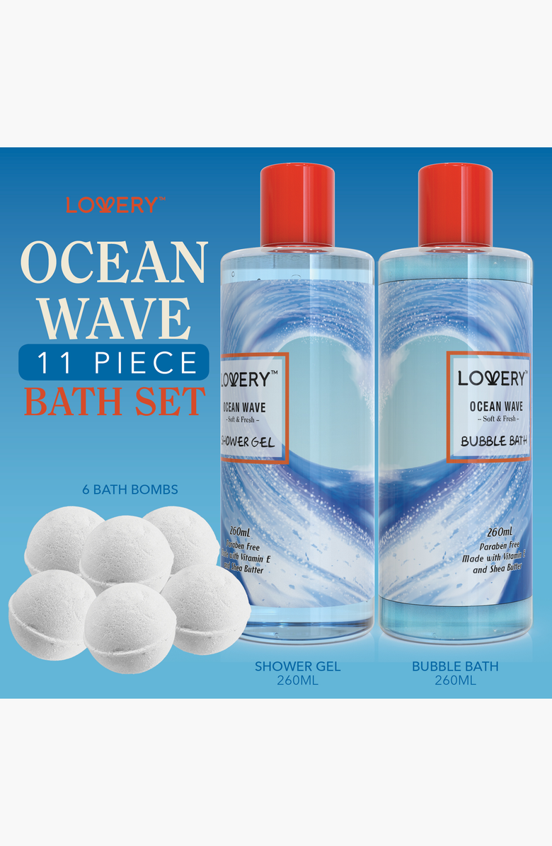 Lovery Ocean Wave in Heart Jeweled Holder - 11pc Home Spa Gift Basket, Alternate, color, Ocean Wave Blue