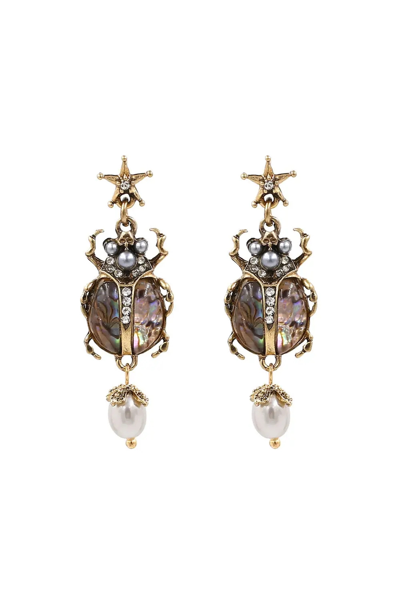 Humanist Beauty Vintage Scarab Pearl Earrings, Main, color, Antique Gold / Iridescent