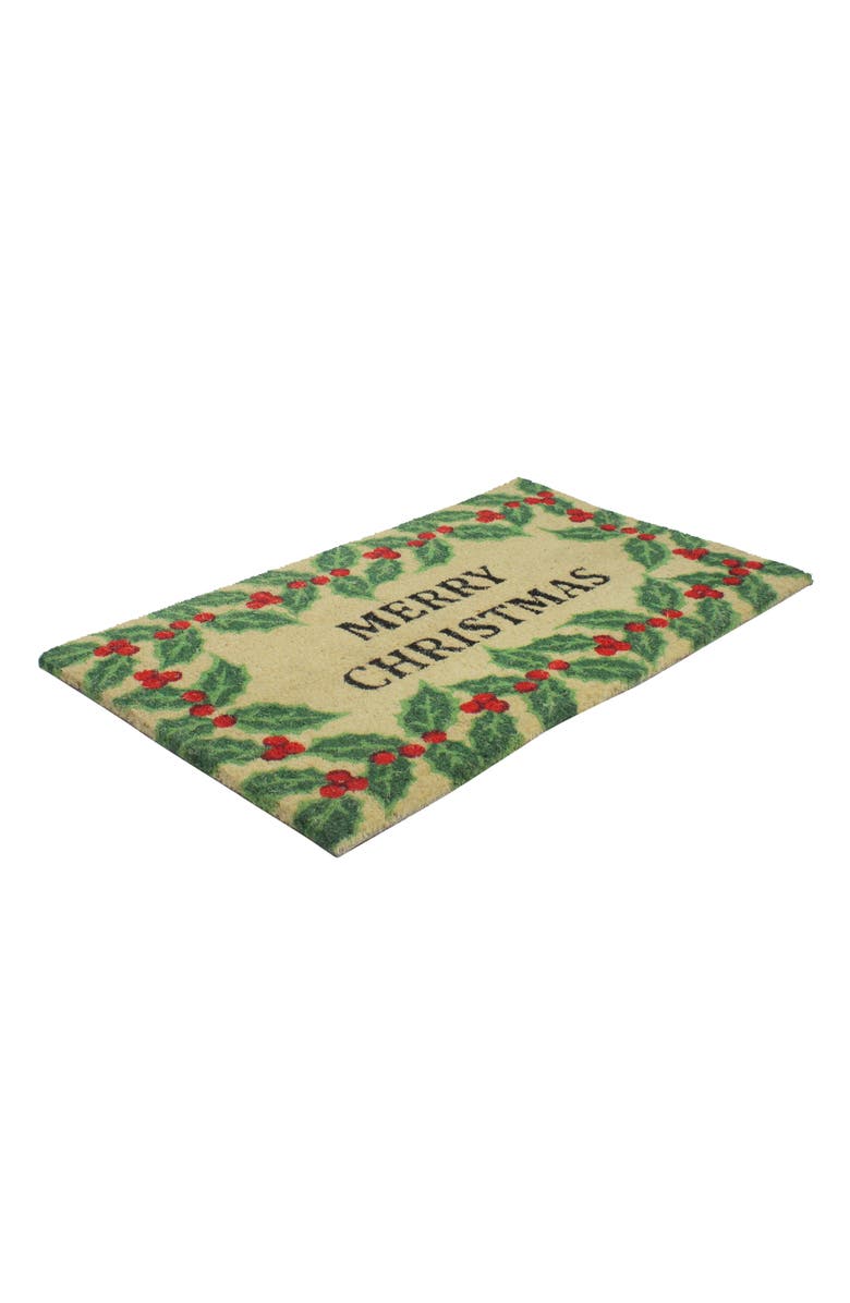 Northlight Natural Coir Holly Berries "Merry Christmas"  Doormat 18" x 30", Alternate, color, Red