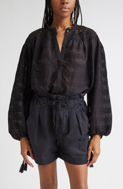 Polly Lace & Eyelet Trim Cotton Pintuck Top