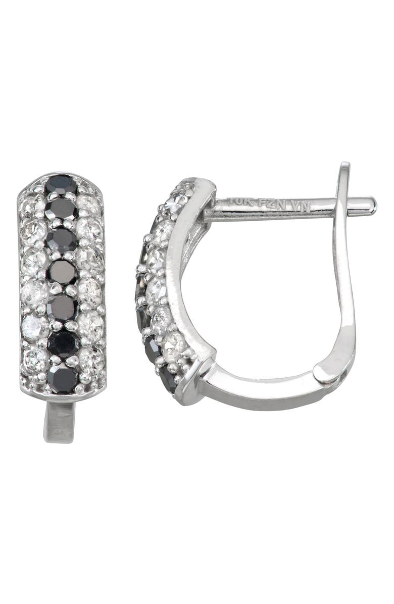 FZN 10K White Gold Pavé Black & White Diamond Huggie Hoop Earrings, Main, color, White
