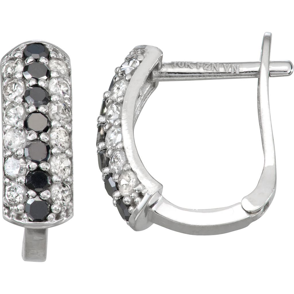 Fzn 10k White Gold Pavé Black & White Diamond Huggie Hoop Earrings In White