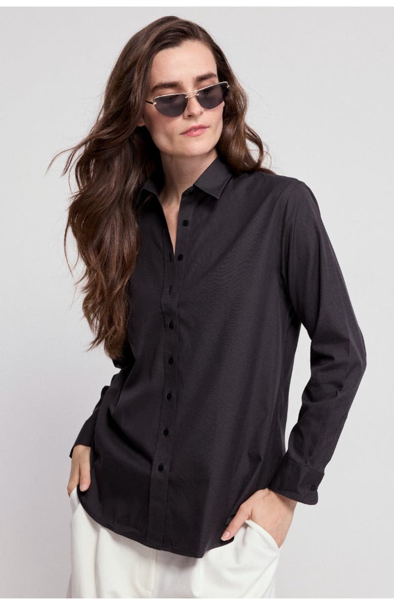 The Shirt by Rochelle Behrens The Jet Set Boyfriend Shirt, Alternate, color, Black