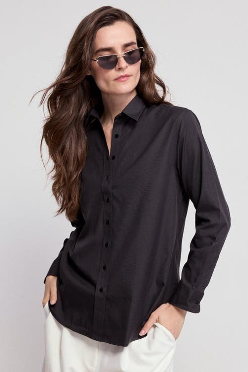 The Shirt By Rochelle Behrens The Jet Set Boyfriend Shirt In Black