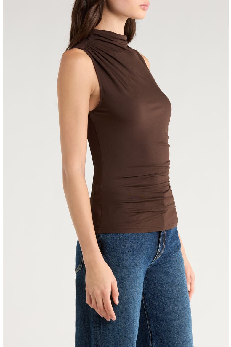 Christen Ruched Mock Neck Sleeveless Top, Alternate, color, ESPRESSO