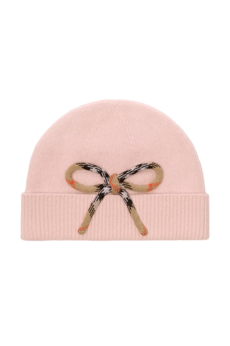 Check Bow Wool Cashmere Beanie, Main, color, Bouquet pink