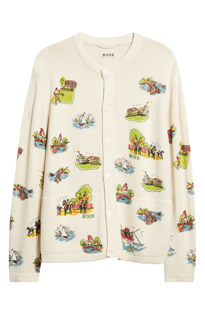 Bode Beaded Merino Wool & Cotton Cardigan, Main, color, Multi Ivory