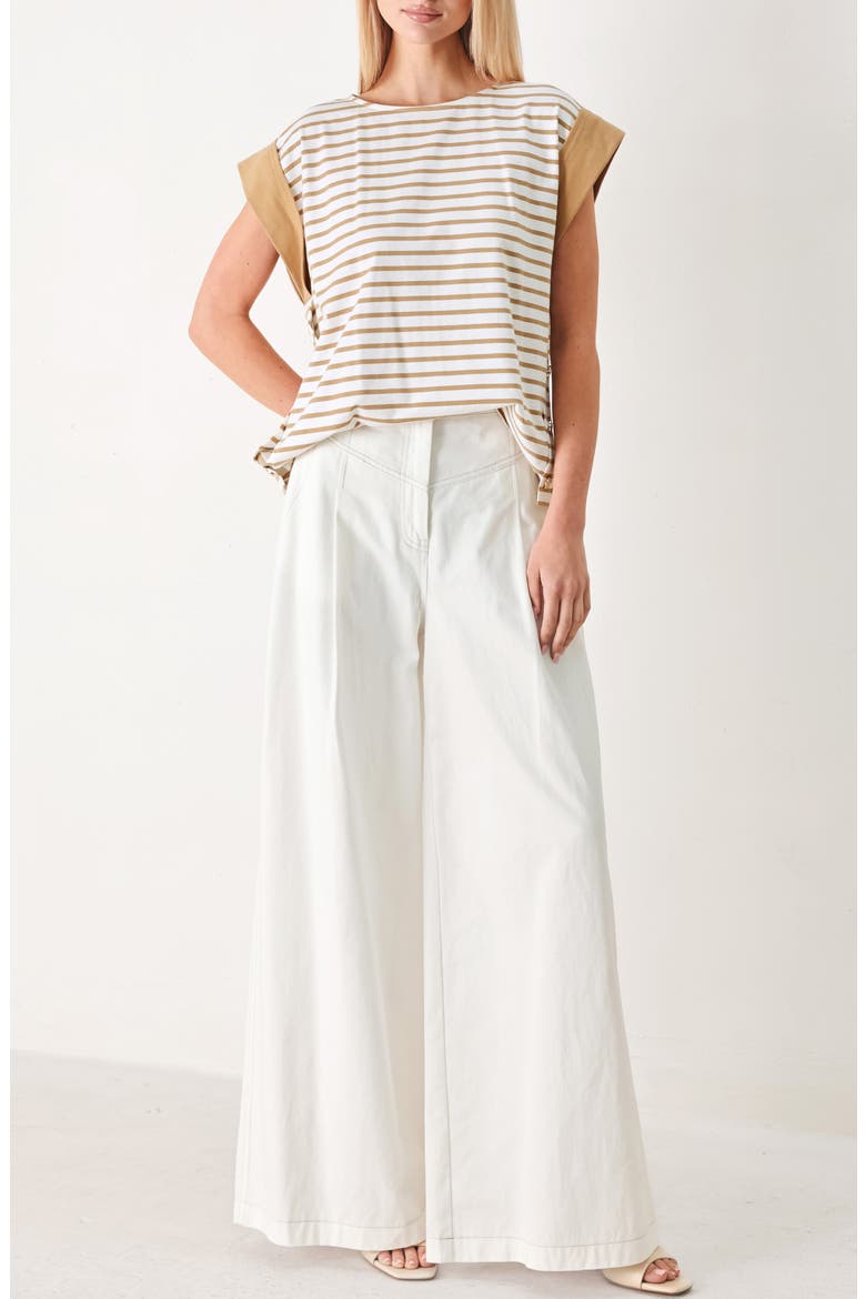 Cap Sleeve Knit Top, Alternate, color, WHITE/ TAUPE