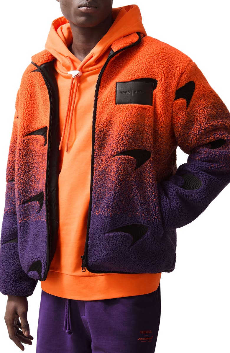 Reiss x McLaren Drift Ombré Fleece Jacket, Alternate, color, Papaya Orange/ Purple