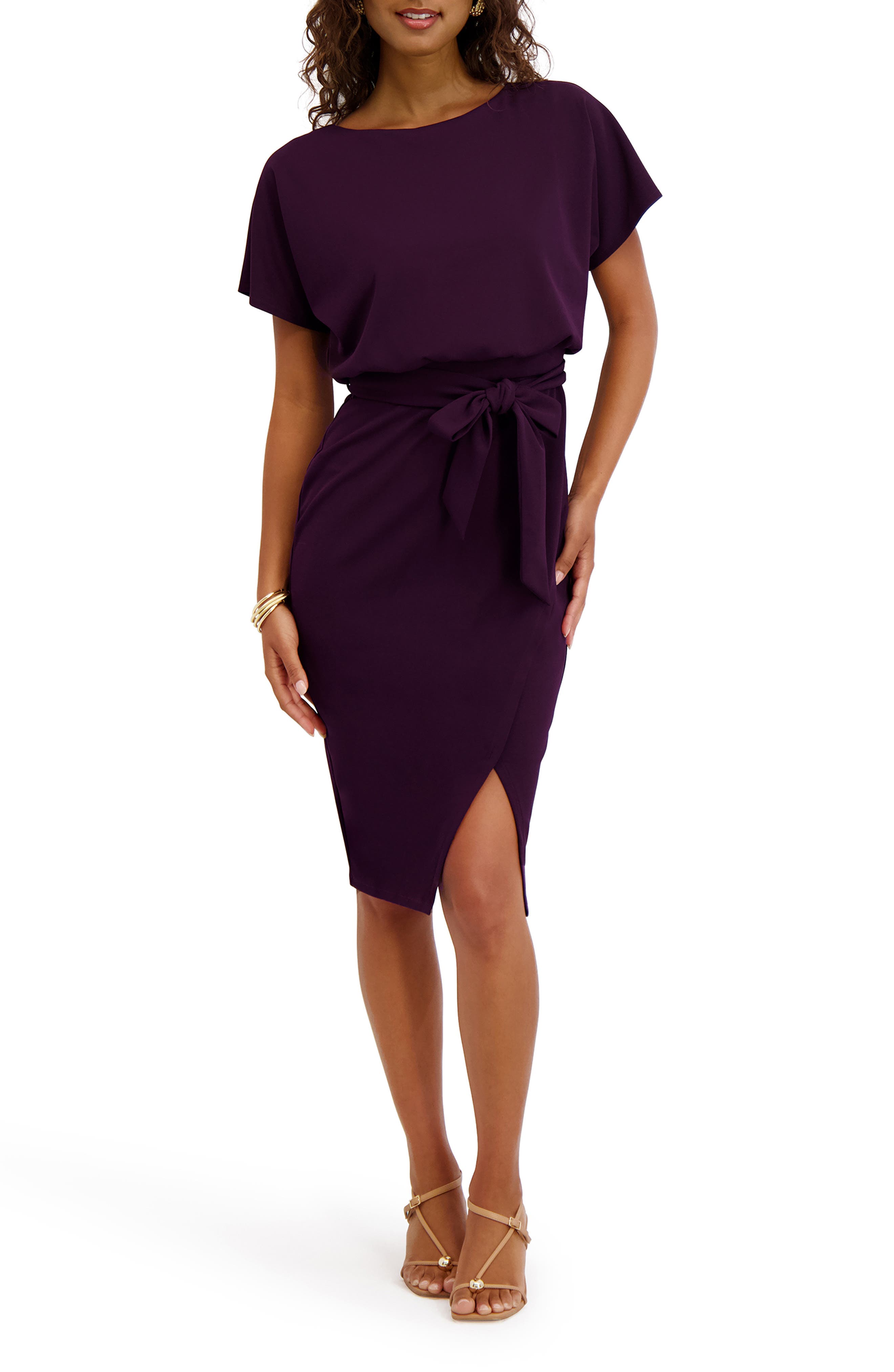 Kensie Tie Front Blouson Dress