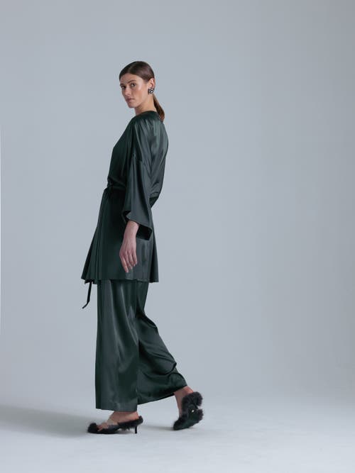Alas Silk 3/4 Sleeve Dressing Gown In Green