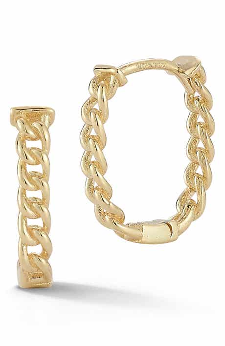 Ember Fine Jewelry <p>14K Gold Oval Curb Huggie Hoop Earrings</p>