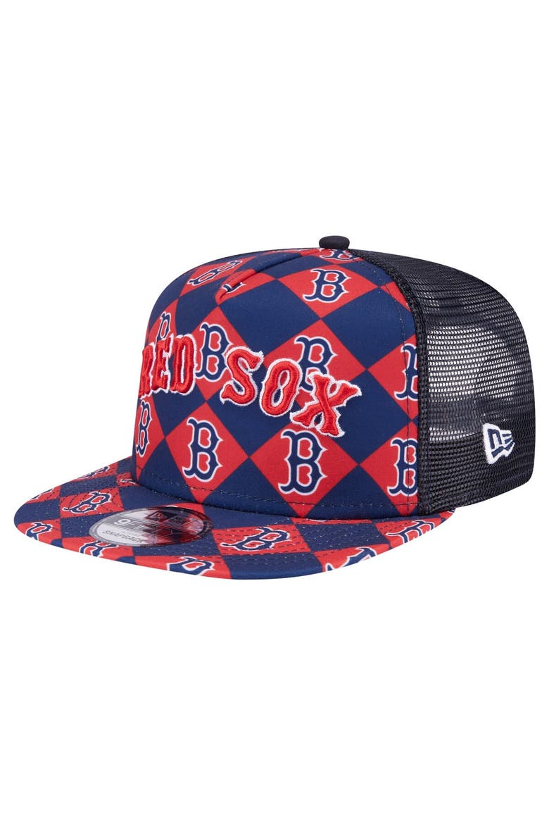 Men's New Era Navy Boston Red Sox Seeing Diamonds A-Frame Trucker 9FIFTY Snapback Hat, Main, color, Navy