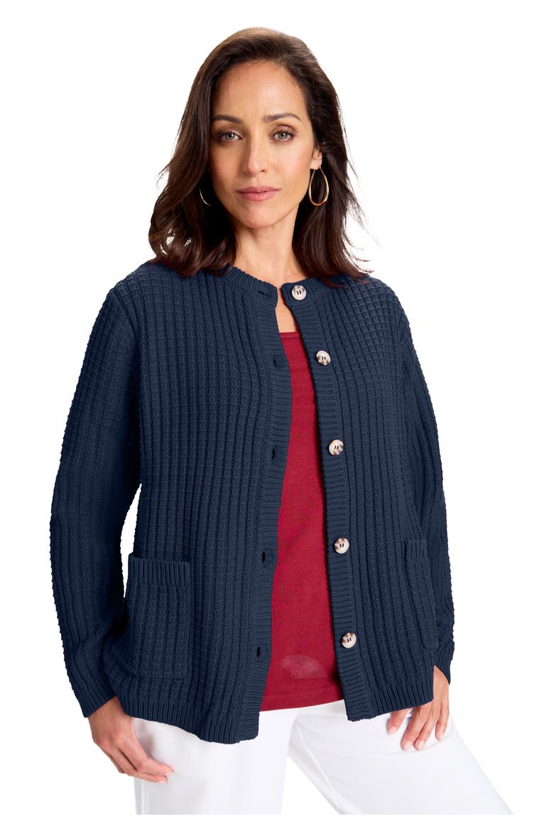 Boxy Stitch Cardigan, Main, color, NAVY