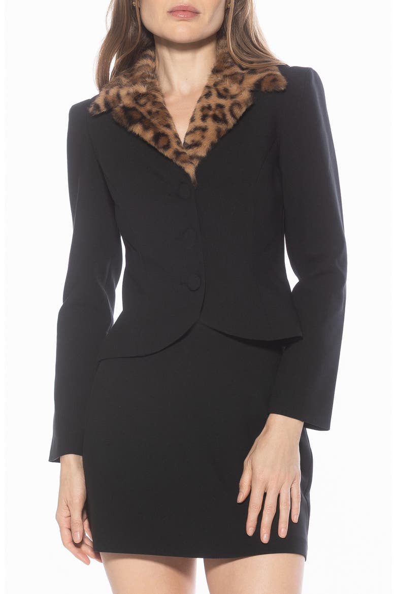 Sabrina Faux Fur Notch Collar Blazer, Main, color, BLACK