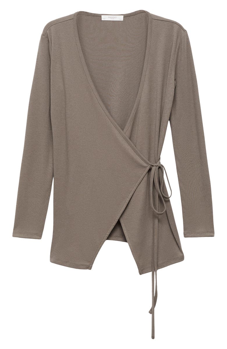 MANGO Wrap Rib Cardigan, Alternate, color, Medium Brown