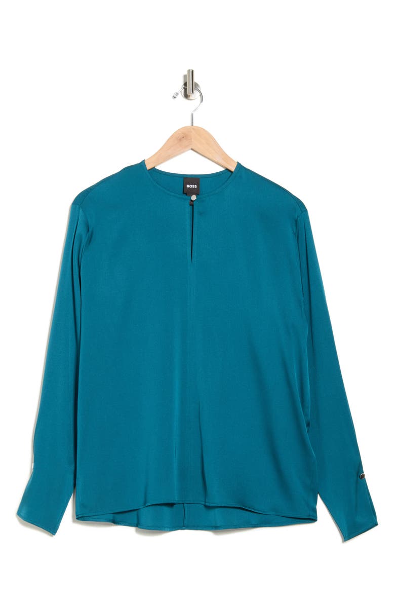 BOSS Binale Keyhole Stretch Silk Top, Alternate, color, Open Green