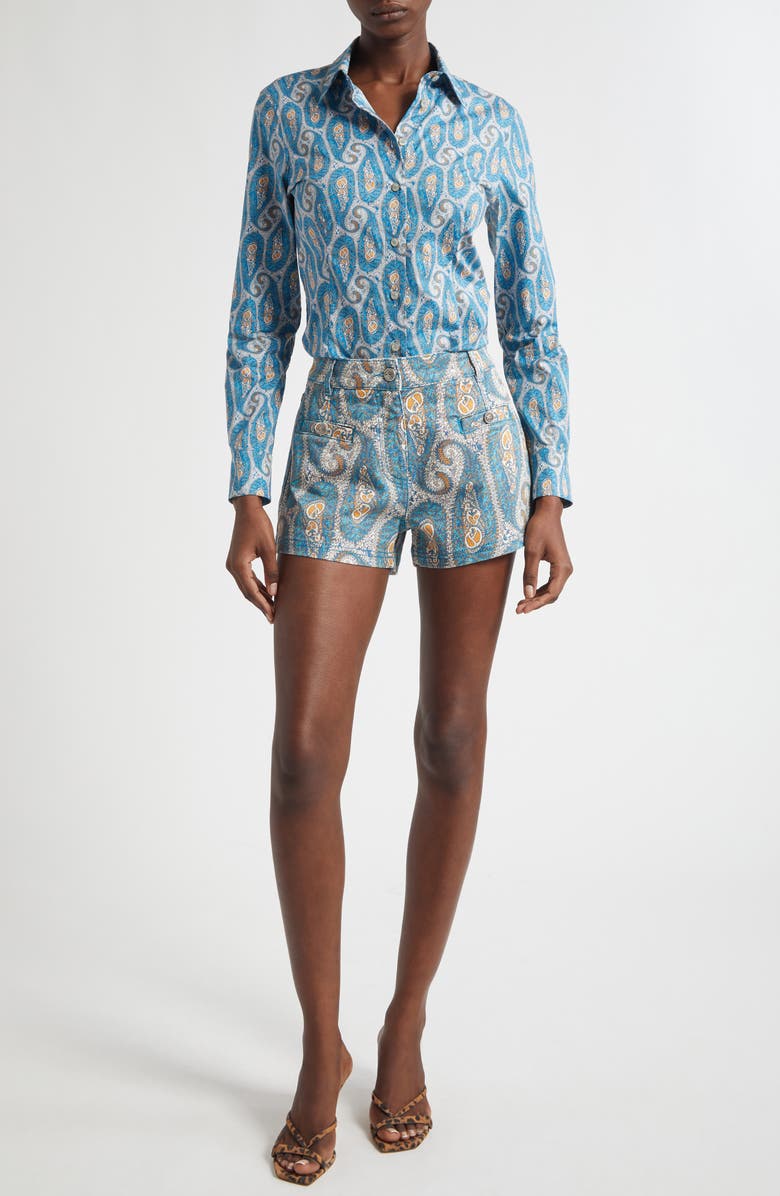 Etro Slim Fit Paisley Stretch Poplin Button-Up Shirt, Alternate, color, Print On White Base