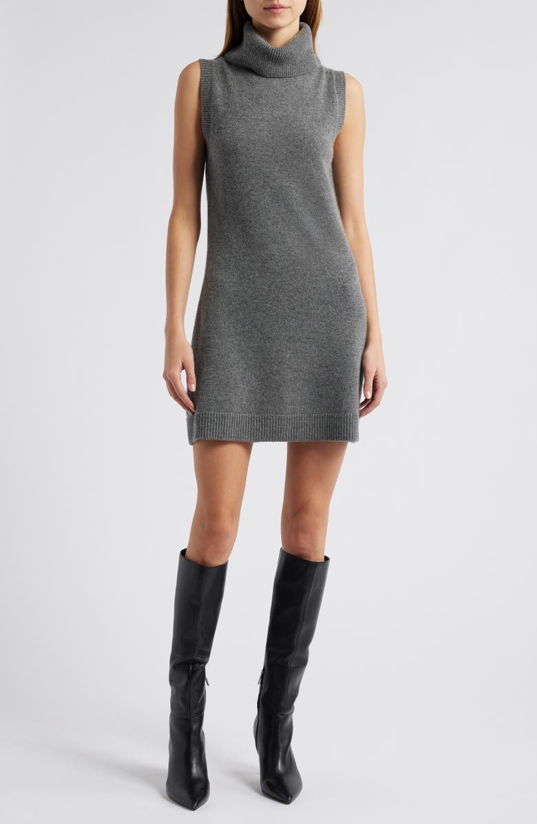 Reformation Holland Turtleneck Cashmere Blend Sweater Dress, Main, color, Thunder