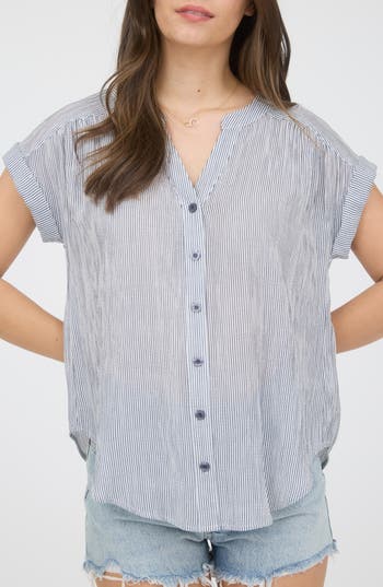 BLU PEPPER BLU PEPPER STRIPE SHORT SLEEVE BUTTON-UP SHIRT 