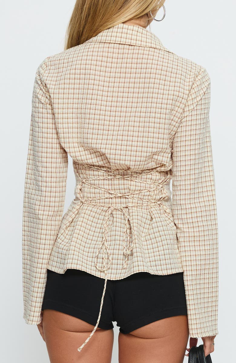 Princess Polly Eryx Check Tie Back Cotton Blend Button-Up Shirt, Alternate, color, Apricot Check