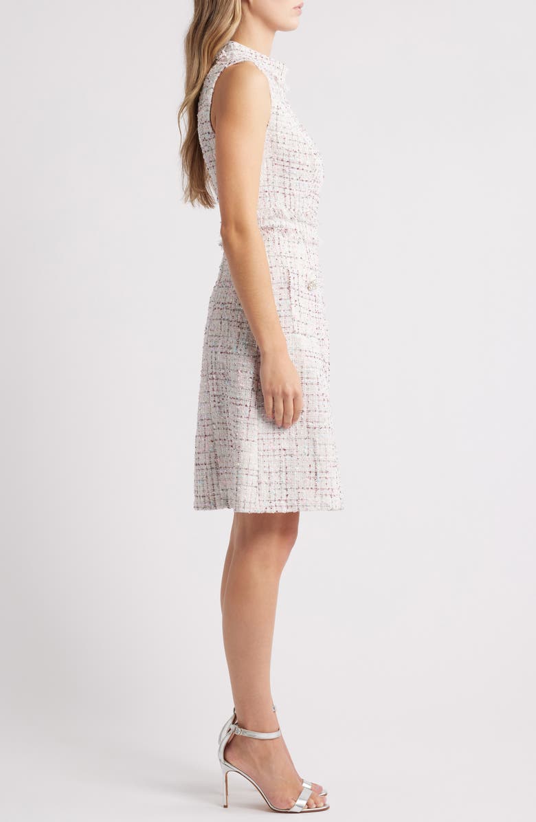 Eliza J Roll Neck Sleeveless Tweed Dress, Alternate, color, Mint