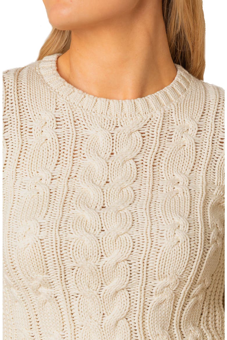 Organic Peasant Sleeve Cable Sweater, Alternate, color, Ivory