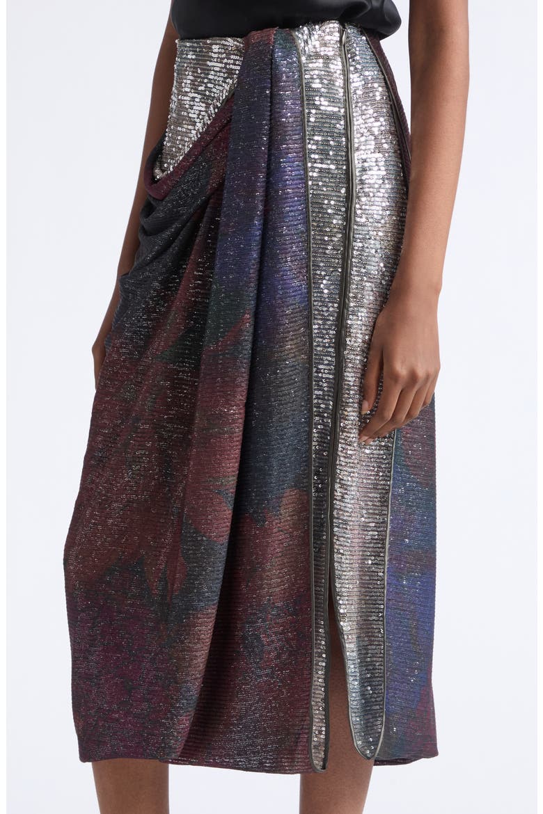 Sequin Draped Midi Skirt, Alternate, color, BLUE/ BURGUNDY