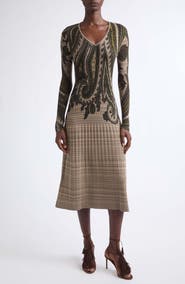 Etro Paisley V-Neck Midi Knit Dress