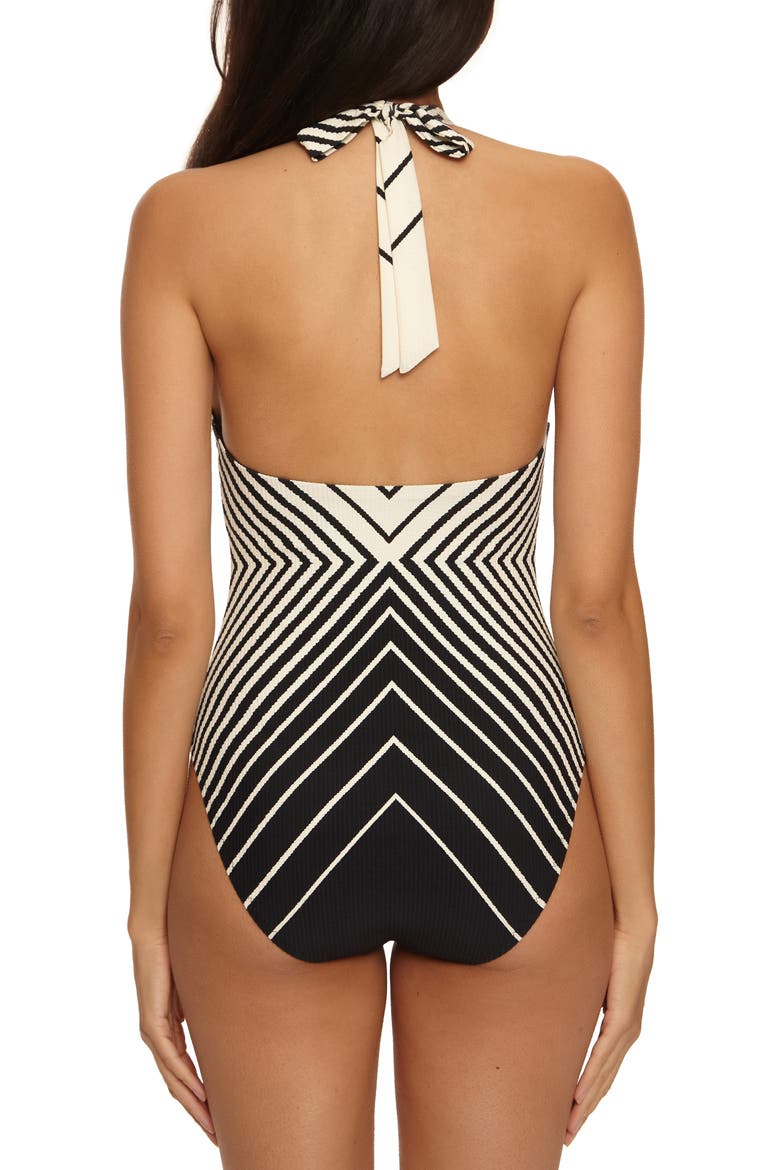 Net Stripe Halter Rib One-Piece Swimsuit, Alternate, color, BLACK/ VANILLA