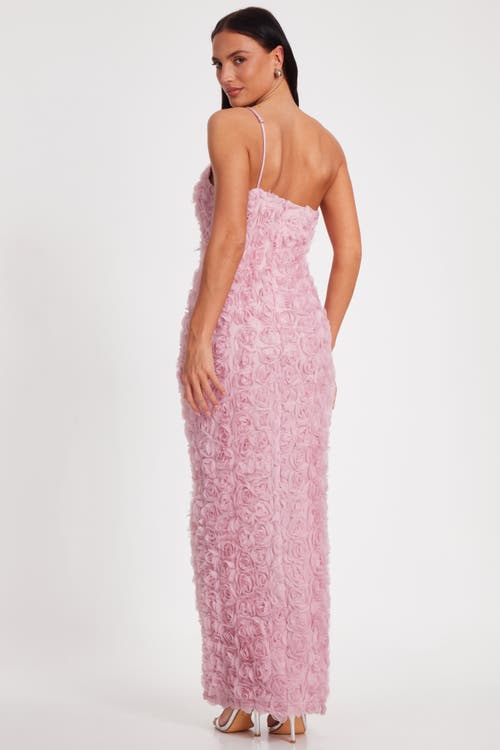 Quiz One Shoulder Cut Out 3d Floral Maxi Dress In Blush