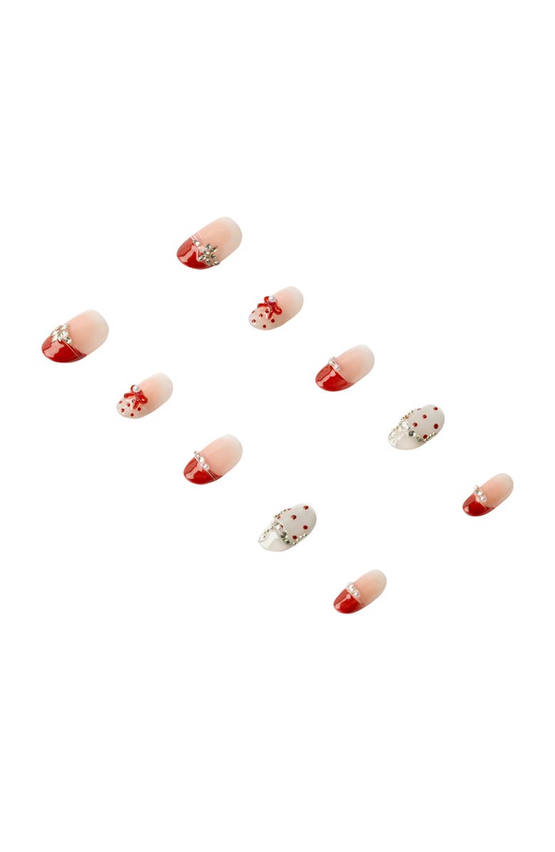3H Nails Cherry Kiss Luxury Handmade Press On Nails, Alternate, color, Red, White