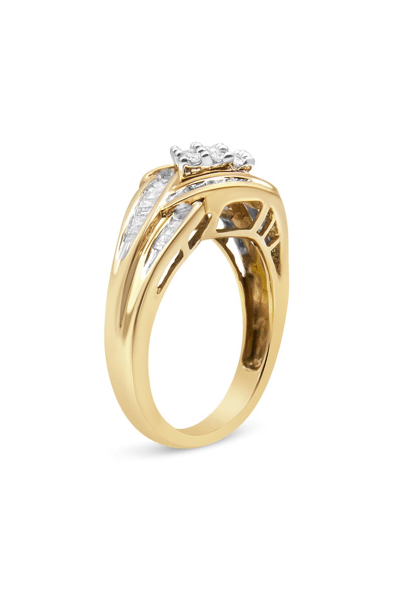 10K Yellow and White Gold 3/4Cttw Diamond Cluster and Swirl Ring, Alternate, color, Yellow