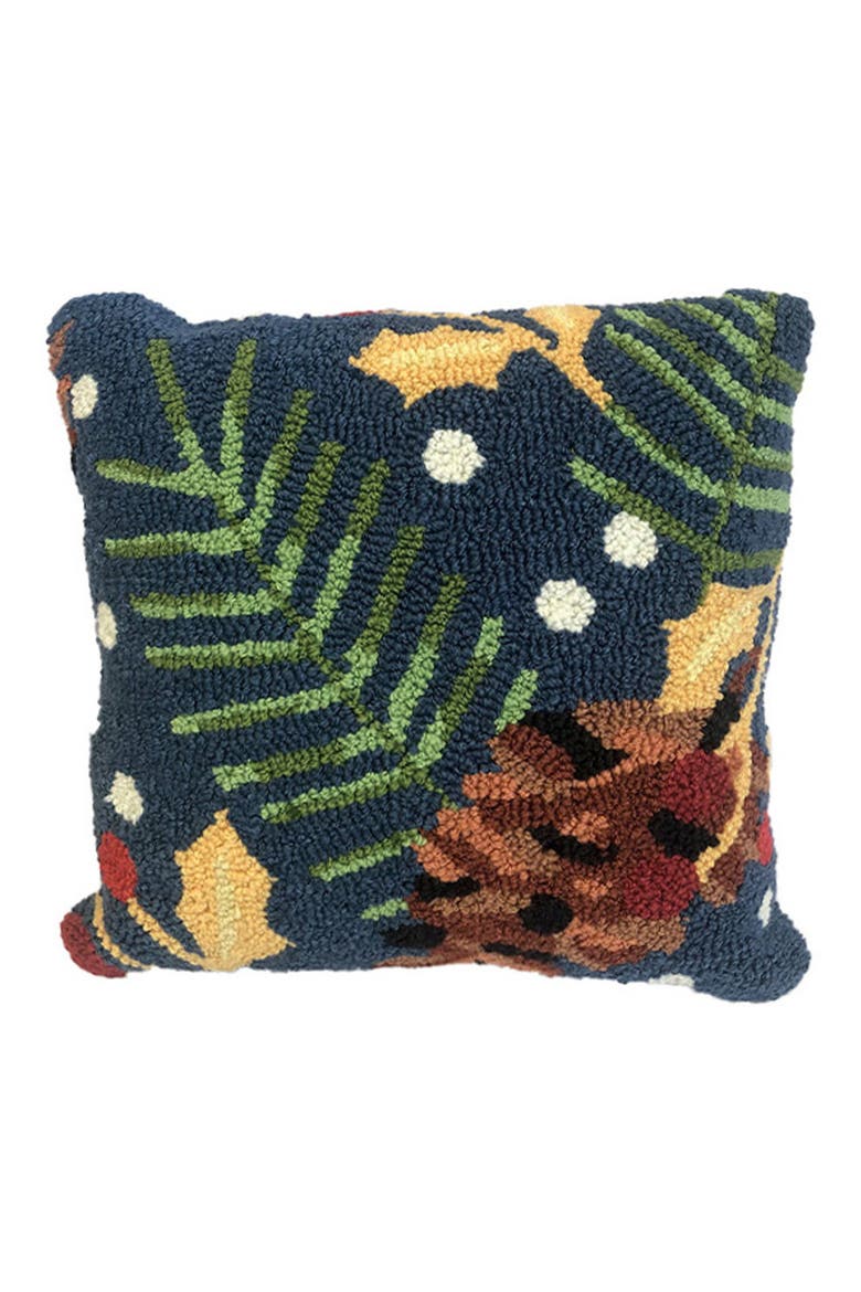 Happy Holly Throw Pillow, Main, color, INDIGO GREEN