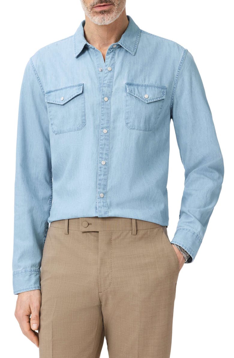 John Varvatos Marshall Coated Western Snap-Up Shirt, Main, color, Denim Heather